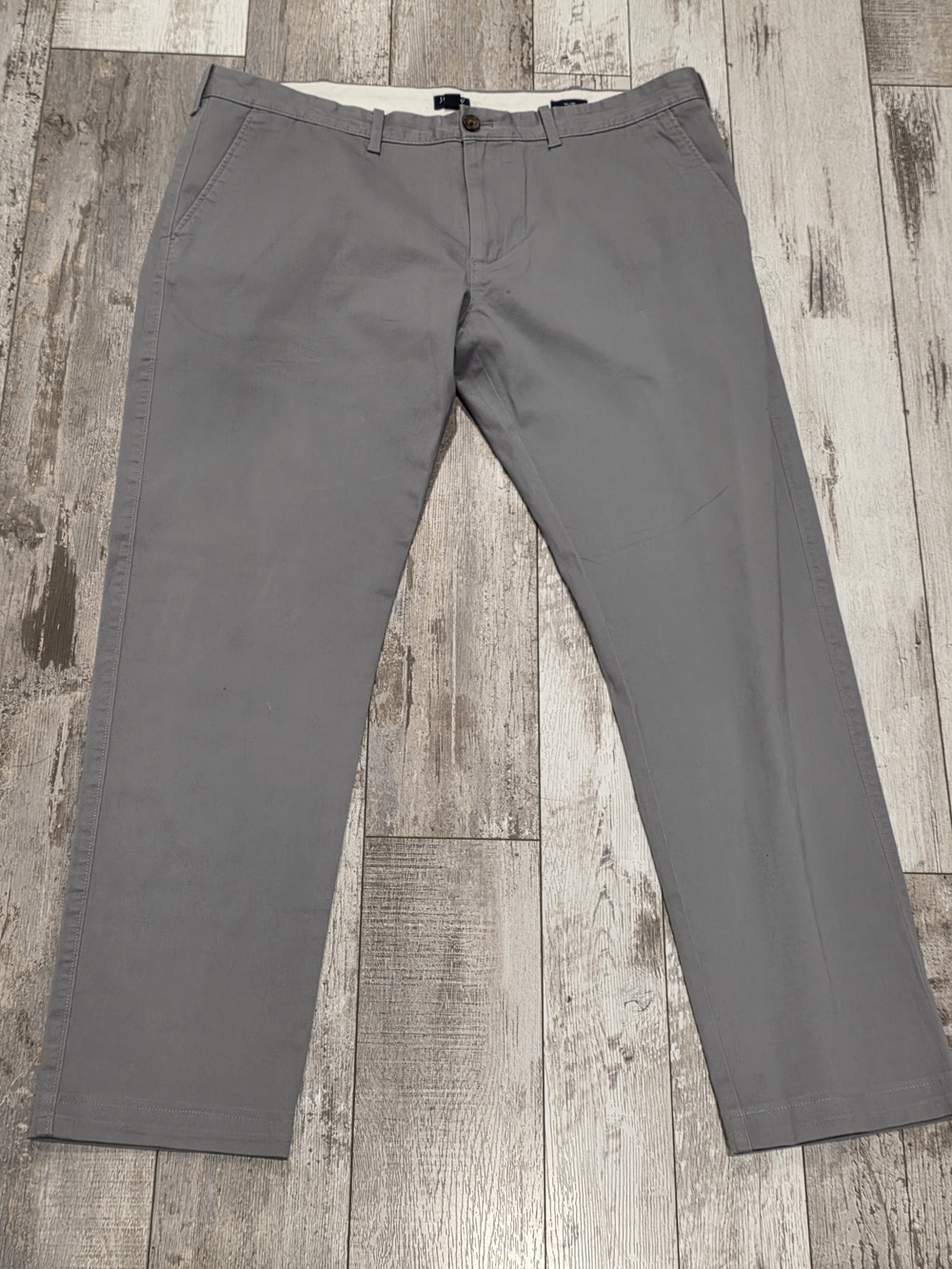 38x32 Men's J. Crew Flat Front Casual Pants Cotton Flex Khaki Chino Slim Gray